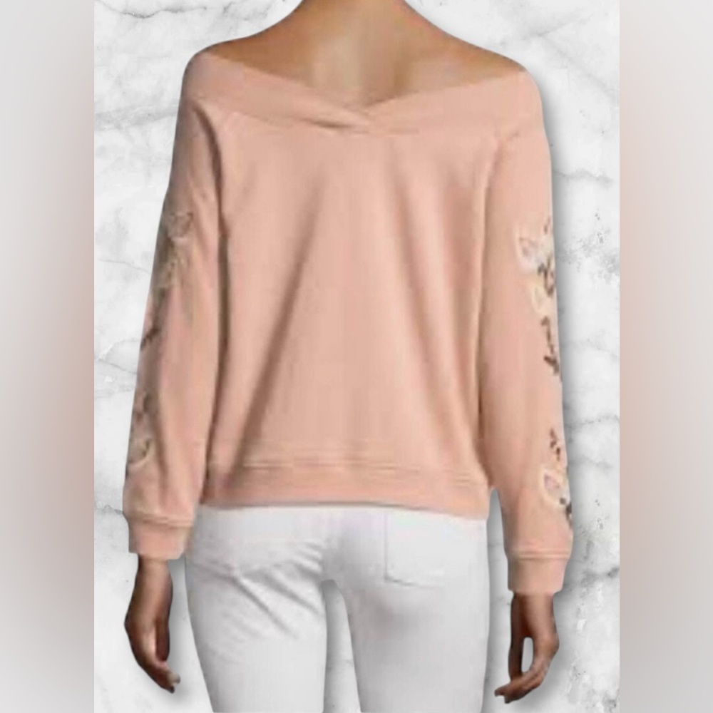 Rebecca Minkoff Off Shoulder Embroidered Sweatshirt Pink Boho Size S - Picture 6 of 12